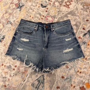 Ripped Dark Blue Wash Jean Shorts